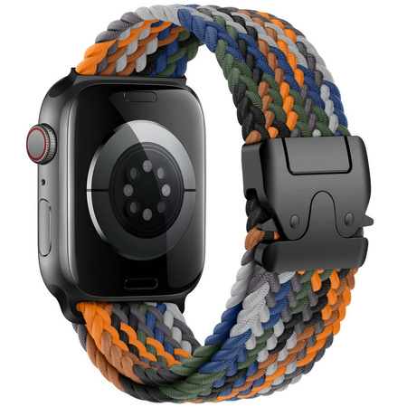 Pasek D-Pro Braid Nylon Band Parachute Buckle opaska nylonowa z metalowym zapięciem do Apple Watch 44/45/46/49mm (OMG Black Rainbow)