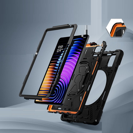 Etui D-Pro 360 Armor Strap Case obudowa pancerna z uchwytem na rękę i paskiem na ramię do Xiaomi Pad 7/ Pad 7 Pro 11.2" 2024 (Czarny)