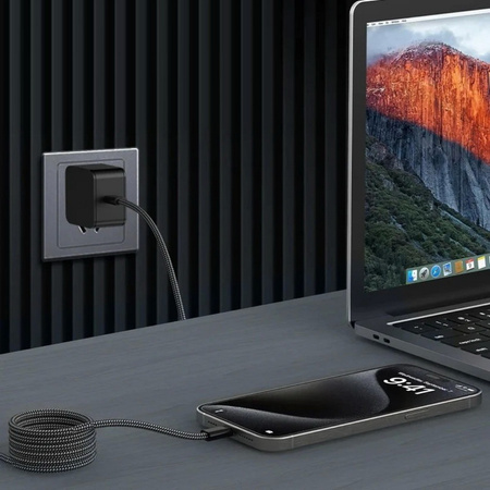 Kabel przewód magnetyczny USB-C do USB-C Type-C do szybkiego ładowania PD 66W nylonowy oplot samozwijający do Apple iPad mini/Air/Pro iPhone 15/16/17/Pro/Plus/Max 100cm 1m (Czarny)