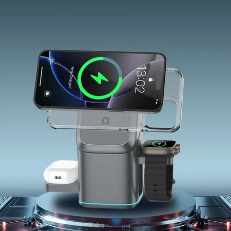 Ładowarka indukcyjna Qi2 MagSafe Auto Rotate Wireless Charger szybka bezprzewodowa magnetyczna stacja do ładowania Apple Watch / iPhone / AirPods (Czarny)