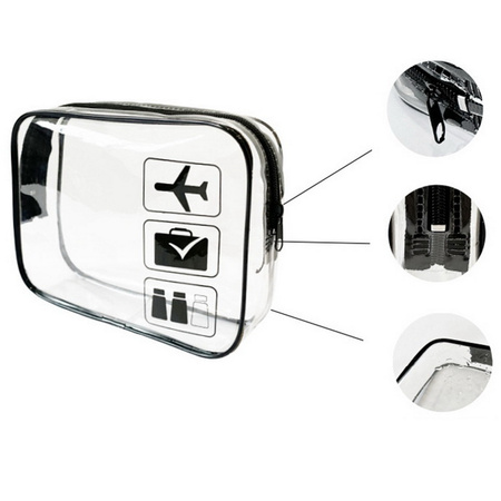 Zestaw kosmetyczka podróżna z certyfikatem TSA Approved 3-1-1 na płyny kosmetyki do samolotu bagażu podręcznego na lotnisko 1L (Czarny) + saszetka podróżna