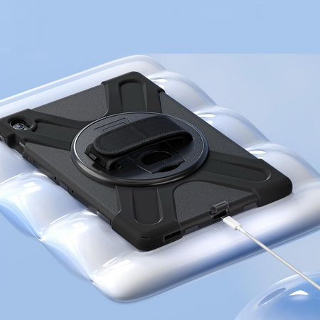 Etui D-Pro 360 Armor Strap Case obudowa pancerna z uchwytem na rękę i paskiem na ramię do Samsung Galaxy Tab S10 FE Plus 13.1" 2025 SM-X620/X626 (Czarny)
