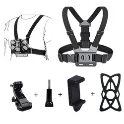 Szelki Chest Mount Harness uchwyt na klatkę z mocowaniem do kamer GoPro telefonu smartfonu adapter zaciskowy (zestaw 5w1)