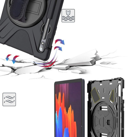 Etui D-Pro 360 Armor Strap Case obudowa pancerna z uchwytem na rękę i paskiem na ramię z wbudowaną folią na ekran do Samsung Galaxy Tab S10 FE 10.9" (SM-X520 / SM-X526) 2025