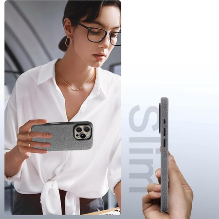 Etui D-Pro Alcantara® oryginalna włoska tkanina zamszowa obudowa z magnesem MagSafe do Apple iPhone 16 Pro Max (Dark Gray/ Ciemny Szary)