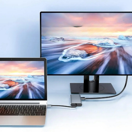 Adapter Hub D-Pro 11w1 przejściówka rozdzielacz USB-C do HDMI 4K UHD / USB Type-C PD / USB 2.0 3.0 / SD / TF / RJ45 LAN 100Mbps / VGA / Audio Mini Jack 3.5mm (Space Gray / Szary)