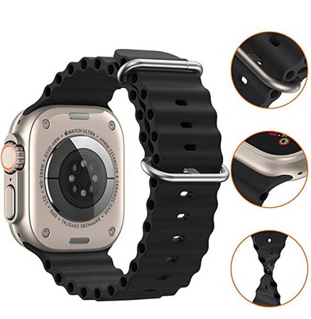 Pasek opaska sportowa D-Pro Ocean Loop do zegarka Apple Watch 4/5/6/7/8/9/10/11/SE/Ultra 1/2/3 44/45/49mm (Czarny)