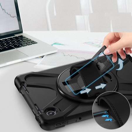 Etui D-Pro 360 Armor Strap Case obudowa pancerna z uchwytem na rękę i paskiem na ramię do Lenovo Tab M11 10.95" (TB-330FU/TB-330XU/ TB-330FC) / Lenovo Tab K11 2024 / Lenovo Xioxin Pad 2024 (Czarny)