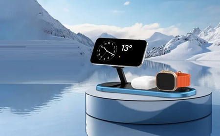 Ładowarka indukcyjna MFC 3in1 Magnetic Charging Station potrójna bezprzewodowa magnetyczna stacja ładująca do MagSafe Apple Watch AirPods iPhone (Biała)