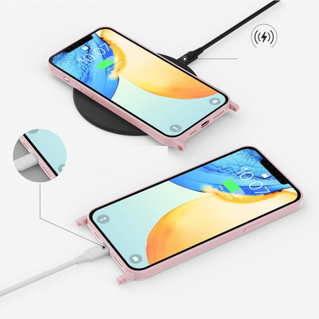 Etui D-Pro Crossbody XL obudowa pasek smycz zawieszka na ramię szyję iPhone 16e (Różowy)