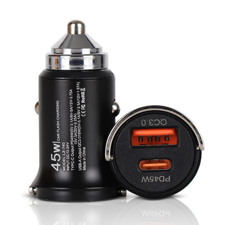 Ładowarka samochodowa NOX 45W do zapalniczki szybka mocna dwa porty USB-A + USB-C 5V 3.1A (Czarna)