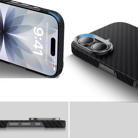 Etui D-Pro Carbon Kevlar® Air Slim Case 1500D MagSafe magnetyczna mocna cienka obudowa do Apple iPhone 17 (Czarny)
