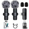 Mikrofon zewnętrzny krawatowy bezprzewodowy z odbiornikiem USB-C Typ-C + Adapter do Apple Lightning iPhone Android + DeadCat osłona przeciwwietrzna Vlog Podcast YouTube TikTok Stream Transmisja (2 szt.)