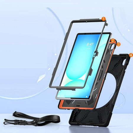 Etui D-Pro 360 Armor Strap Case obudowa pancerna z uchwytem na rękę i paskiem na ramię do Samsung Galaxy Tab S10 FE Plus 13.1" 2025 SM-X620/X626 (Czarny)