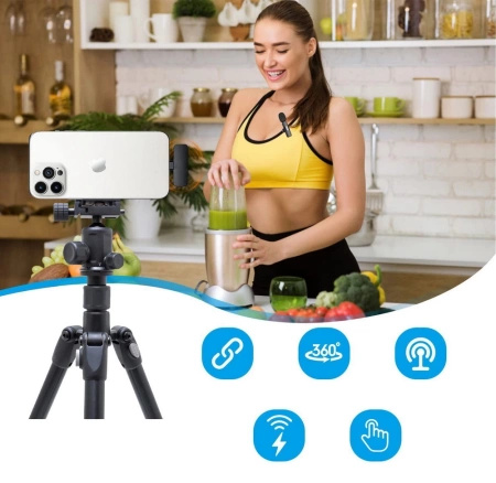 Zestaw lampa pierścieniowa LED Ring Fill + statyw tripod 130cm + mikrofon bezprzewodowy USB-C i Lightning 