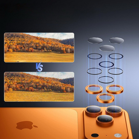 Szkło na aparat kamerę AR+AF antyrefleksyjna szybka ochronna z metalowym ringiem z aplikatorem do Apple iPhone 17 Pro / 17 Pro Max (Orange / Pomarańczowy)