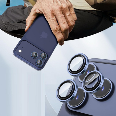 3x Szkło na aparat kamerę AR+AF antyrefleksyjna szybka ochronna z metalowym ringiem z aplikatorem do Apple iPhone 17 Pro / 17 Pro Max (Deep Blue / Niebieski)
