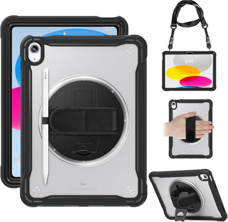 D-Pro 360 Shock V2 Strap Case etui pancerne z uchwytem na rękę i paskiem na ramię do Apple iPad mini 6/7 (Czarny)
