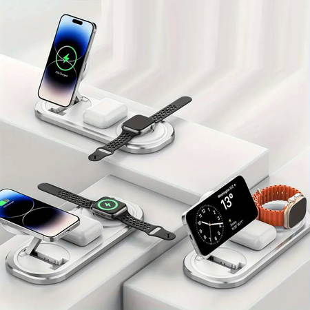 Ładowarka indukcyjna MFC 3in1 Magnetic Charging Station potrójna bezprzewodowa magnetyczna stacja ładująca do MagSafe Apple Watch AirPods iPhone (Biała)