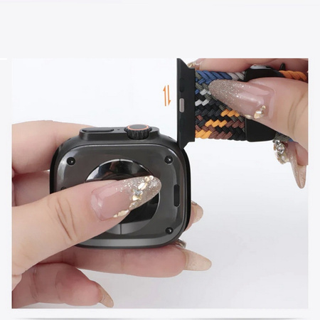 Pasek D-Pro Braid Nylon Band Parachute Buckle opaska nylonowa z metalowym zapięciem do Apple Watch 4/5/6/7/8/9/10/11/SE/Ultra 1/2/3 44/45/46/49mm (OMG Black Rainbow)