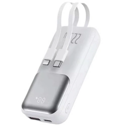 Power Bank D-Pro Dual Cable LED 2x kabel USB-C + Lightning szybkie ładowanie 22.5W QC 3.0 PD 10000mAh (Biały)