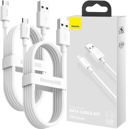 Kabel Baseus zestaw szybkich kabli USB do Micro-USB 2.1A 150cm (2 szt.) (Biały)