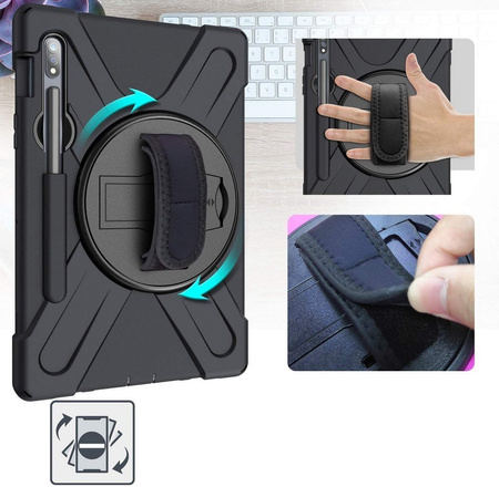 D-Pro 360 Armor Strap Case etui pancerne z uchwytem na rękę i paskiem na ramię do Samsung Galaxy Tab S7/S8/S9/S9 FE/S10 FE 11"