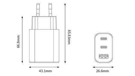 MFC GaN Charger 2C+1A 65W Ładowarka sieciowa zasilacz (Biały) 