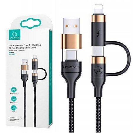 Usams Kabel 4w1 USB-A/USB-C do USB-C/Lightning (Black)