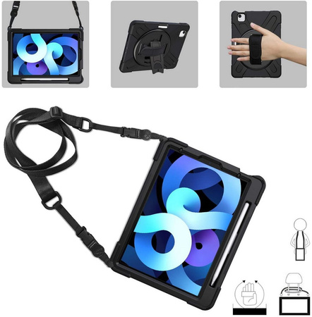 D-Pro 360 Armor Strap Case etui pancerne z uchwytem na rękę i paskiem na ramię iPad Pro 12.9 (2018/2020/2021/2022) / Air 13 M2/M3 (2024/2025)