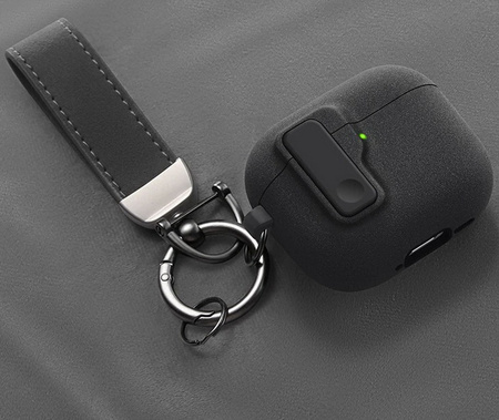 Etui D-Pro Suede Safe Anti-Lost Case bezpieczna zamykana obudowa zamszowa z metalowym karabińczykiem do Apple AirPods Pro 1/2 (Szary + Czarny breloczek)