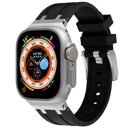 Pasek AP Steel+Silicone Band bransoleta opaska sportowa do Apple Watch 4/5/6/7/8/9/10/11/SE/Ultra 1/2/3 44/45/46/49mm (Czarny + Srebrny)