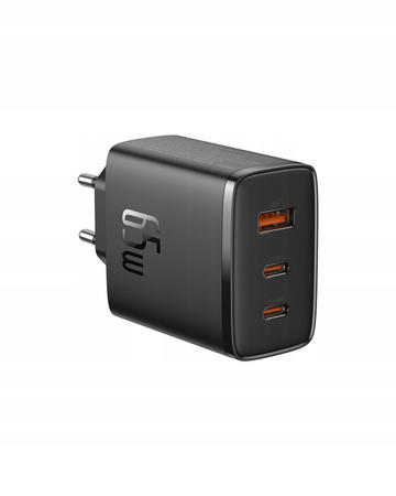 Baseus GaN5 Cube Pro 65W 2x USB-C + USB szybka ładowarka sieciowa (Czarny)
