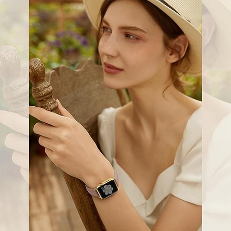 Pasek Glow Leather Band  skórzana bransoleta do Apple  Watch 38/40/41/42mm 1/2/3/4/5/6/7/8/9/10/SE (Beżowy brąz/ złoty)