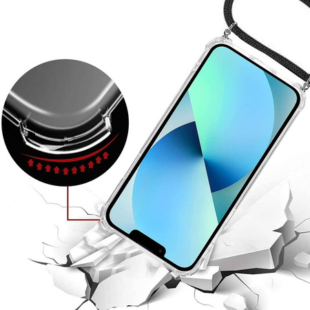 Etui D-Pro Crossbody TPU na sznurku z paskiem na ramię smycz na szyję do iPhone 15 Pro Max (Czarny)