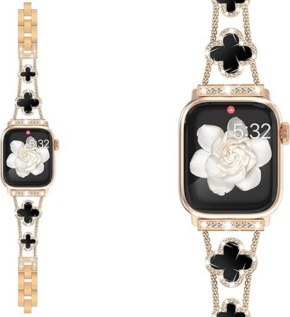 Bransoleta Glow VNC Clover Band  ozdobny pasek do Apple  Watch 38/40/41/42mm 1/2/3/4/5/6/7/8/9/10/SE (Złoty / Czarny)