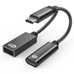 Adapter Splitter rozdzielacz przejściówka 2w1 USB-C OTG 60W PD USB-A 2.0 (Space Gray)