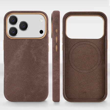 D-Pro Micro Velvet Fabric MagSafe etui materiałowe magnetyczne do Apple iPhone 17 Pro (Brązowy)