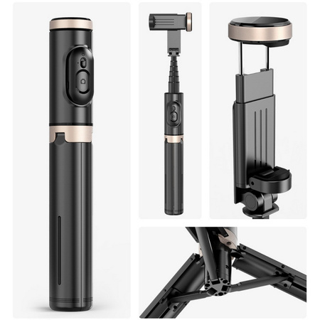 Selfie stick kijek do zdjęć tripod statyw pilot Bluetooth 73cm (Biały + złoty)