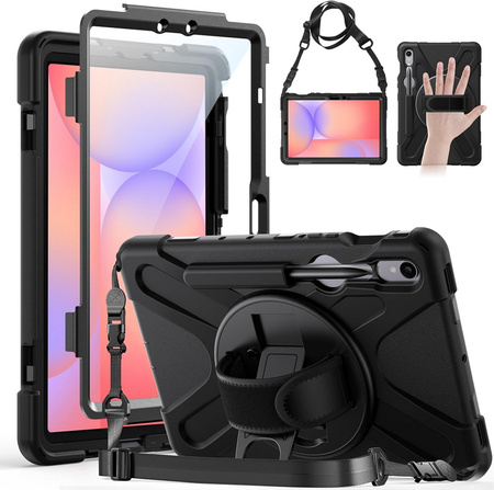 Etui D-Pro 360 Armor Strap Case obudowa pancerna z uchwytem na rękę i paskiem na ramię z wbudowaną folią na ekran do Samsung Galaxy Tab S10 FE 10.9" (SM-X520 / SM-X526) 2025