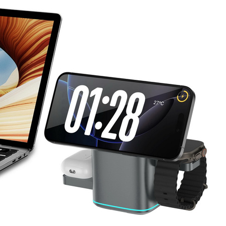 Ładowarka indukcyjna Qi2 MagSafe Auto Rotate Wireless Charger szybka bezprzewodowa magnetyczna stacja do ładowania Apple Watch / iPhone / AirPods (Czarny)