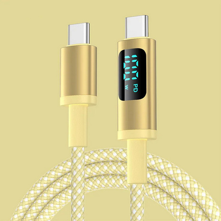 Kabel przewód USB-C do USB-C Type-C z wyświetlaczem LED do szybkiego ładowania PD 100W nylonowy oplot 100cm 1m (Czarny)