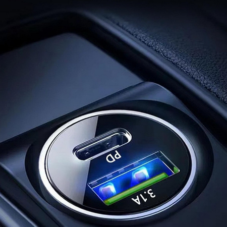 Ładowarka samochodowa NOX do zapalniczki szybka mocna dwa porty USB-A + USB-C 5V 3.1A (Czarna)