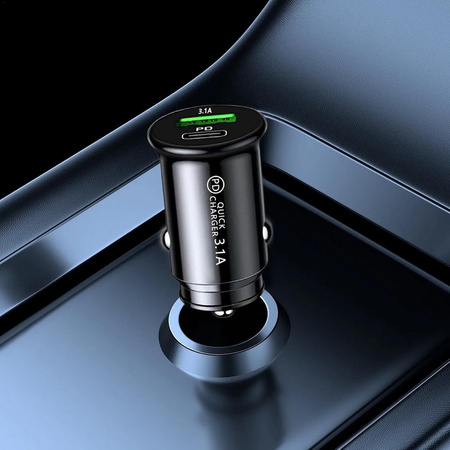 Ładowarka samochodowa NOX do zapalniczki szybka mocna dwa porty USB-A + USB-C 5V 3.1A (Czarna)