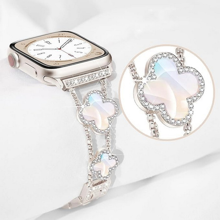 Bransoleta Glow VNC Clover Band  ozdobny pasek do Apple  Watch 38/40/41/42mm 1/2/3/4/5/6/7/8/9/10/SE (Srebrny)