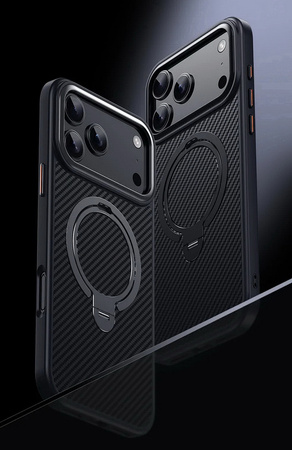 Etui D-Pro Stealth Carbon MagSafe Stand Case obudowa magnetyczna karbonowa magnes stojak podstawka do Apple iPhone 17 Pro Max (Czarny)