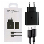 Ładowarka sieciowa zasilacz adapter USB-C Typ-C 45W PD uniwersalny do szybkiego ładowania + kabel 2x USB-C 5A 100cm 1m (Czarny)