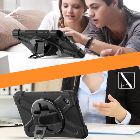 Zestaw D-Pro 360 Armor Strap Case etui pancerne z uchwytem na rękę i paskiem na ramię do Samsung Galaxy Tab A9 8.7" (X110/X115) (Czarne) + szkło ochronne 