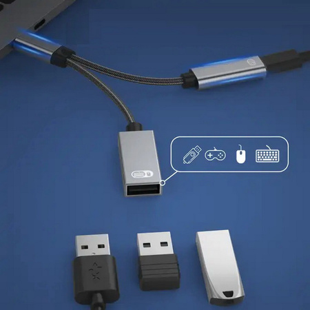 Adapter Splitter rozdzielacz przejściówka 2w1 USB-C OTG 60W PD USB-A 2.0 (Space Gray)