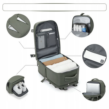 Plecak podróżny D-Pro Nylon Backpack V2 USB bagaż podręczny do samolotu torba na laptopa 27L 45x30x20cm (Czarny)